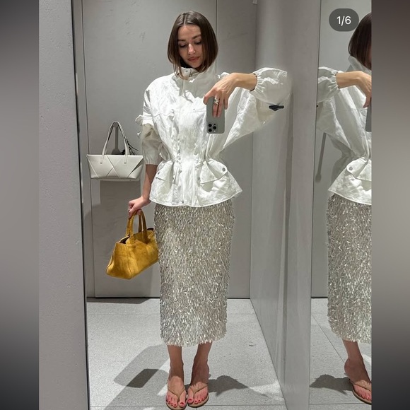 ZARA SEQUIN MIDI SKIRT - Picture 3 of 9